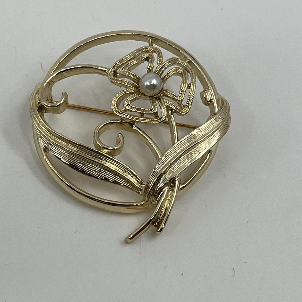 Vintage 1960s Sarah Coventry‎ Brooch American Beauty Flower Gold Tone Pin 1.5"